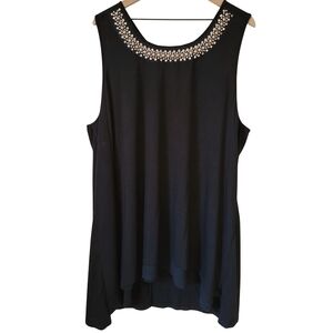 Avenue Jeweled Neclline Black Tank Top  Plus Size 26/28